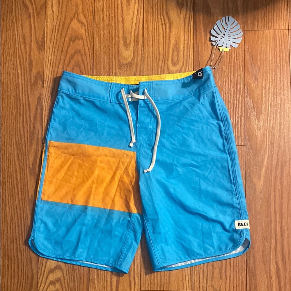 Reef Blue and Orange Board Shorts with Adjustable Waist